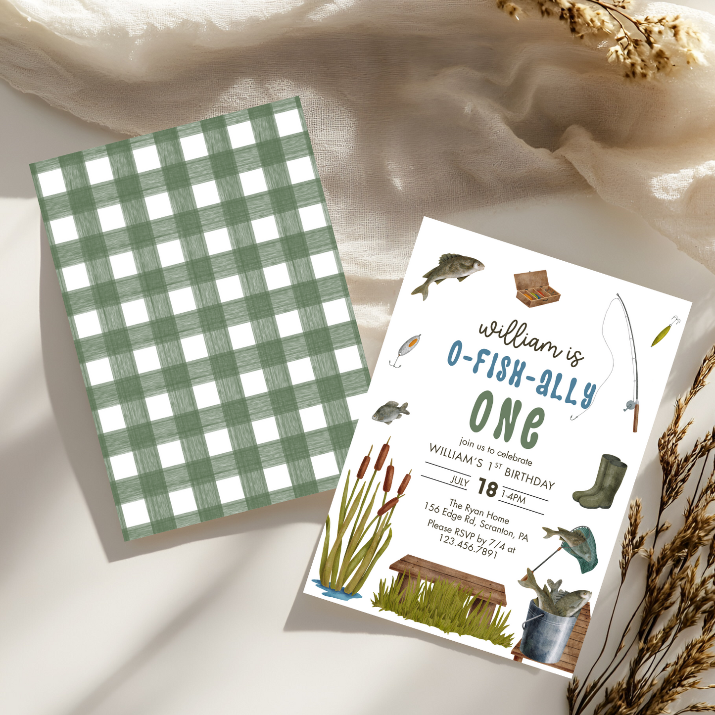 O-Fish-Ally One Fishing First Birthday Invitation