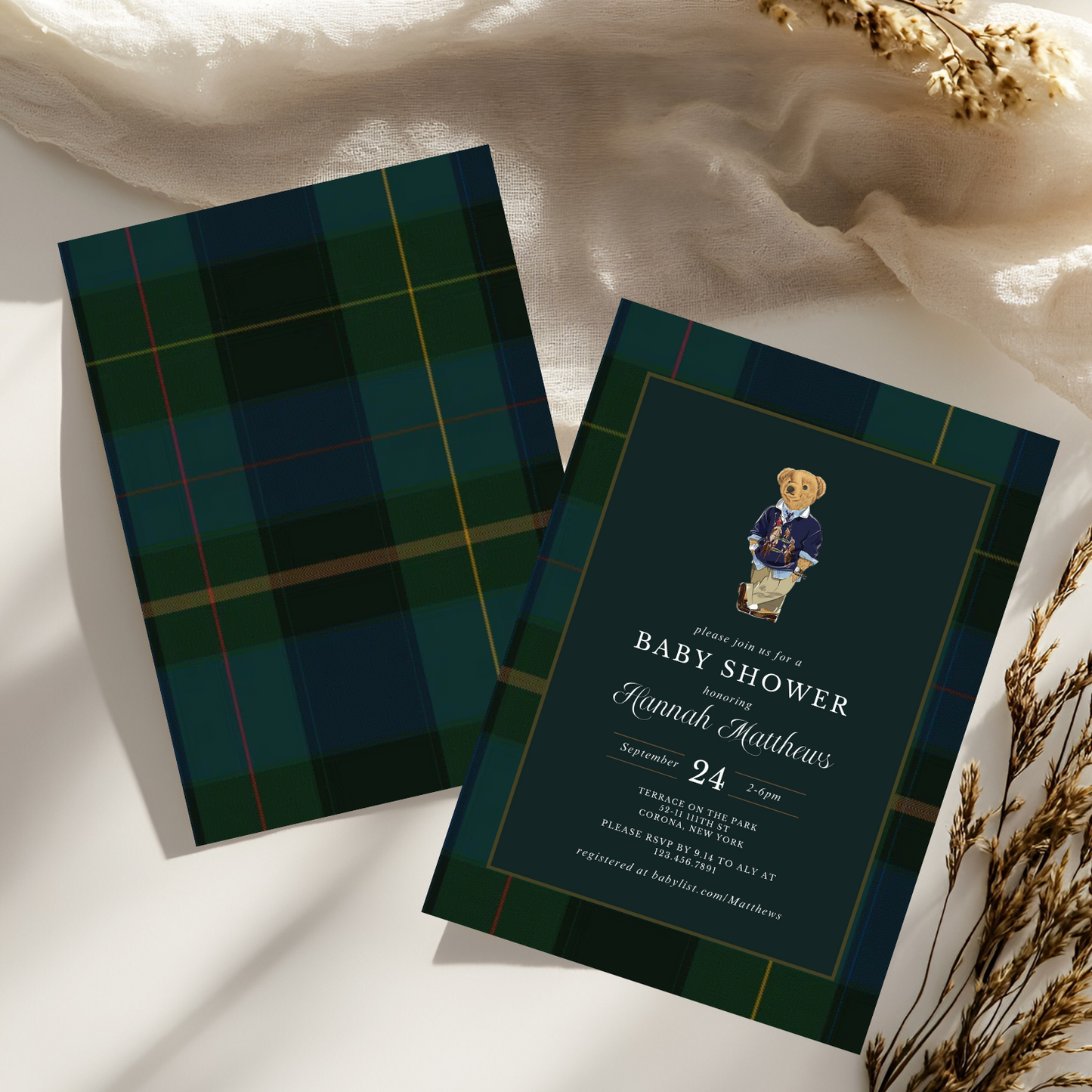 Plaid Teddy Bear Baby Shower Invitation