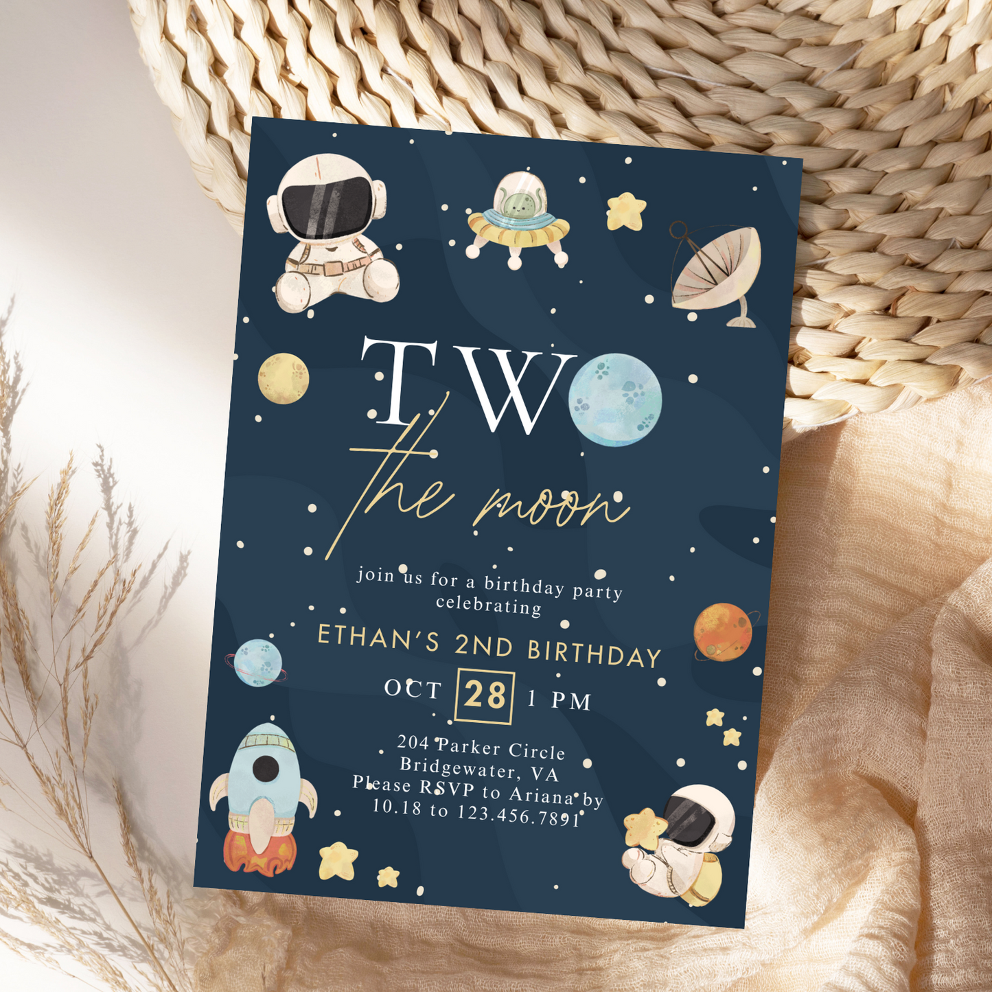 Modern Two the Moon 2nd Birthday Invitation