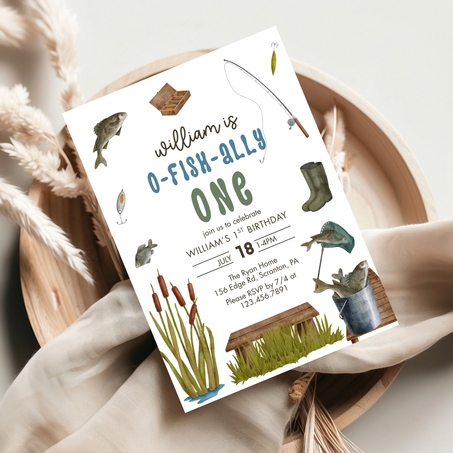 O-Fish-Ally One Fishing First Birthday Invitation