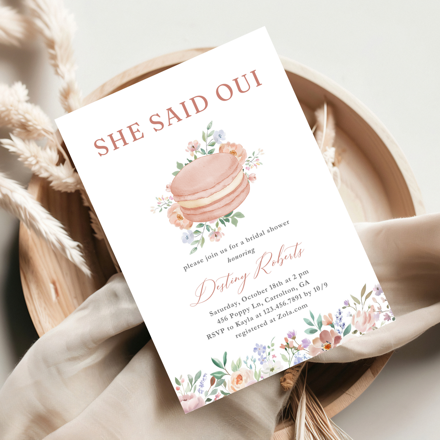Pink Floral She Said Oui Paris Bridal Shower Invitation
