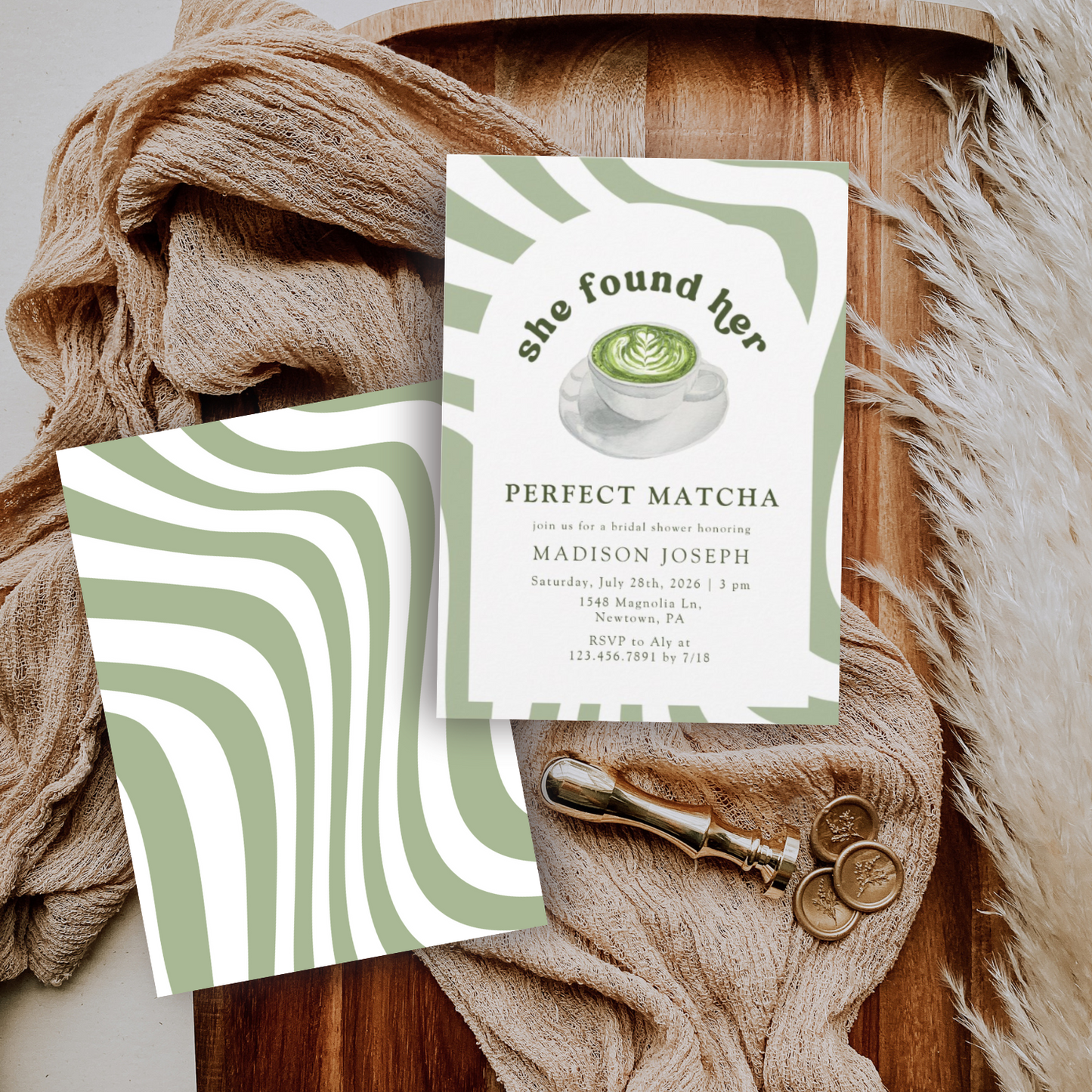 Watercolor Perfect Matcha Bridal Shower Invitation