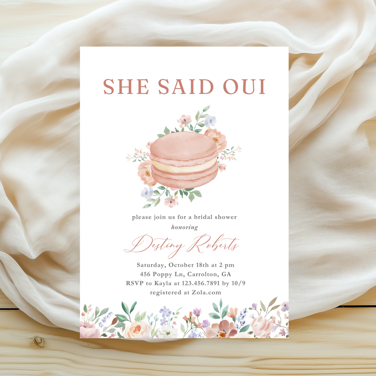 Pink Floral She Said Oui Paris Bridal Shower Invitation
