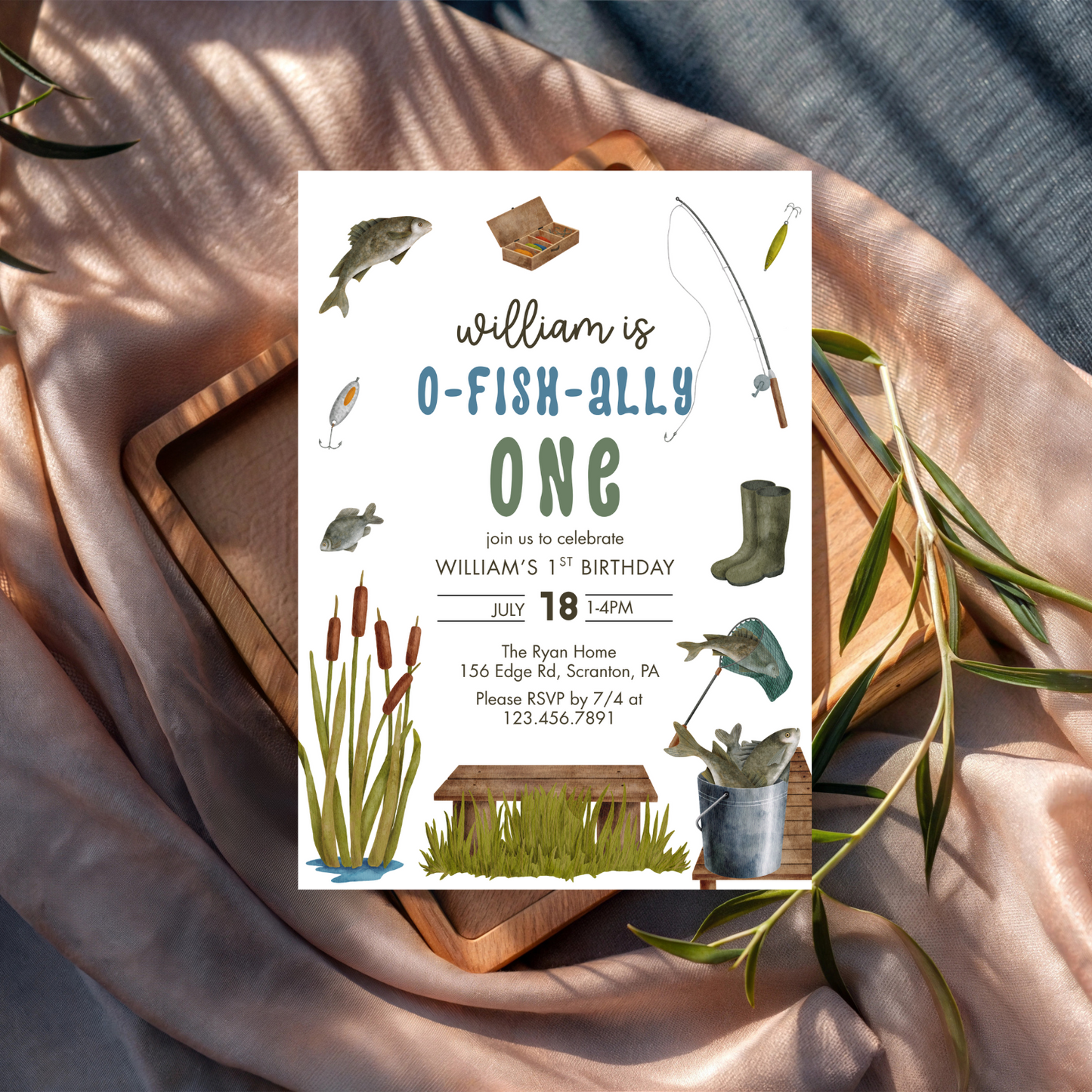 O-Fish-Ally One Fishing First Birthday Invitation