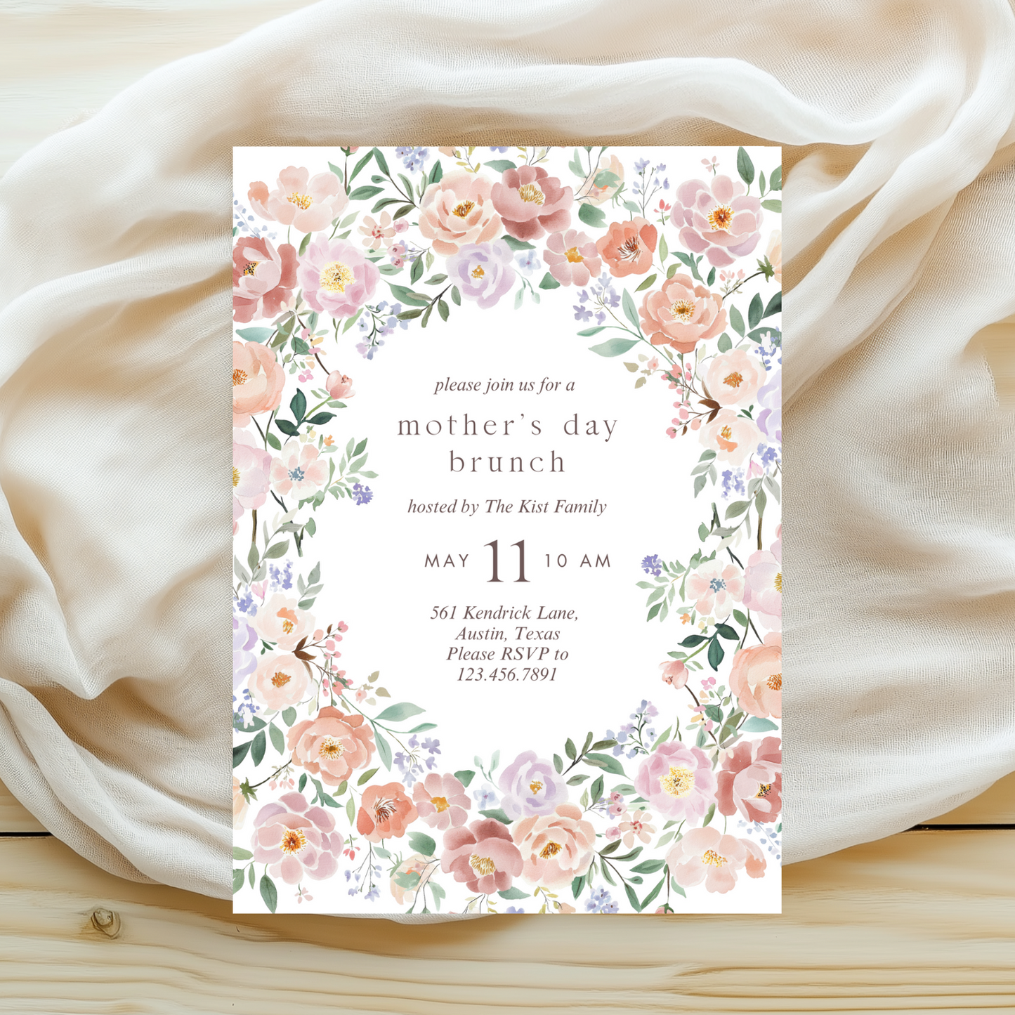 Watercolor Pink Floral Mother's Day Invitation