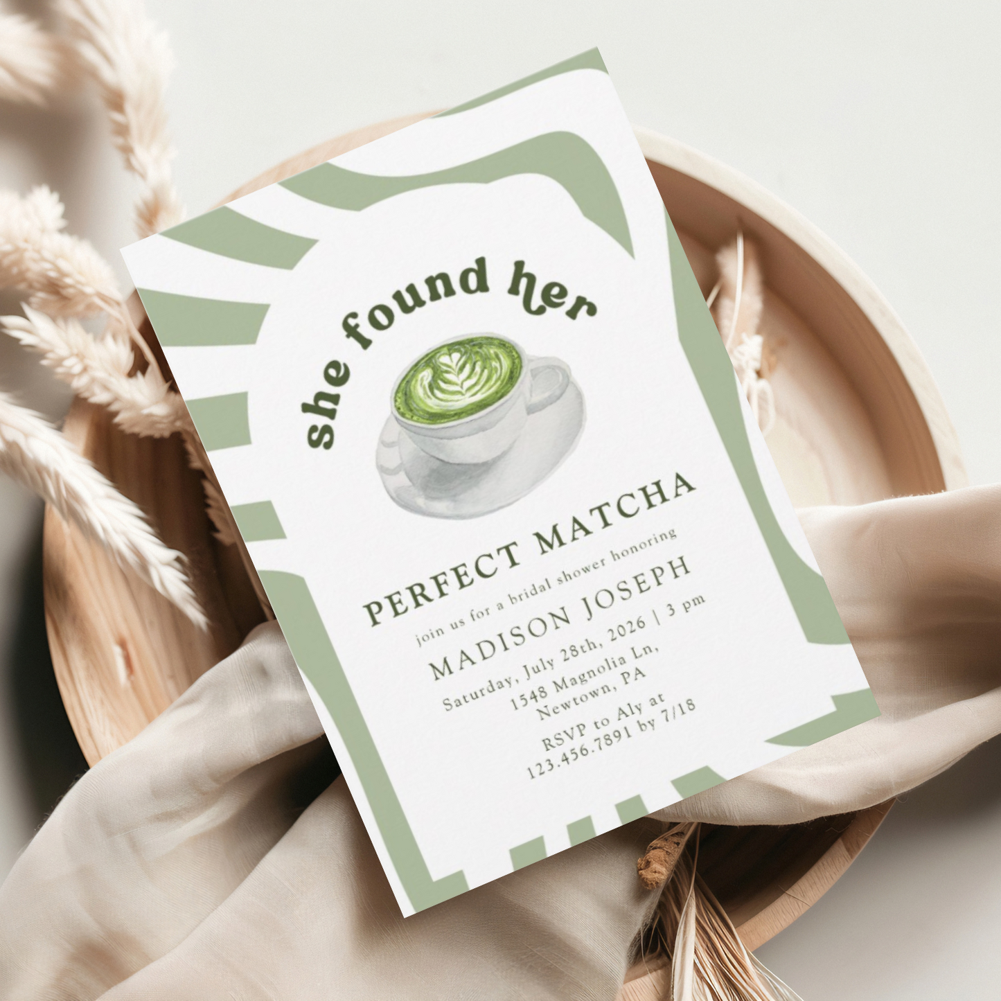 Watercolor Perfect Matcha Bridal Shower Invitation