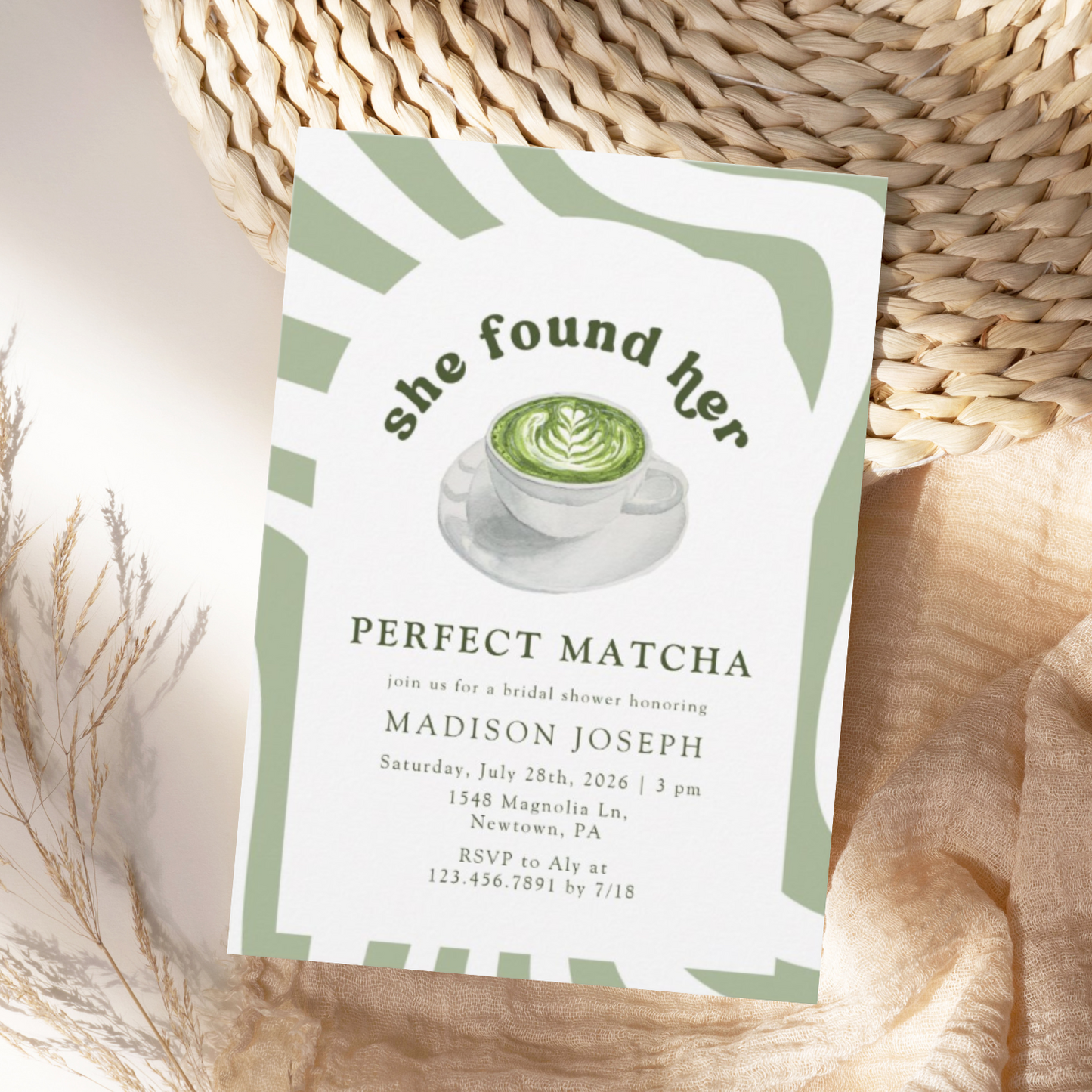 Watercolor Perfect Matcha Bridal Shower Invitation