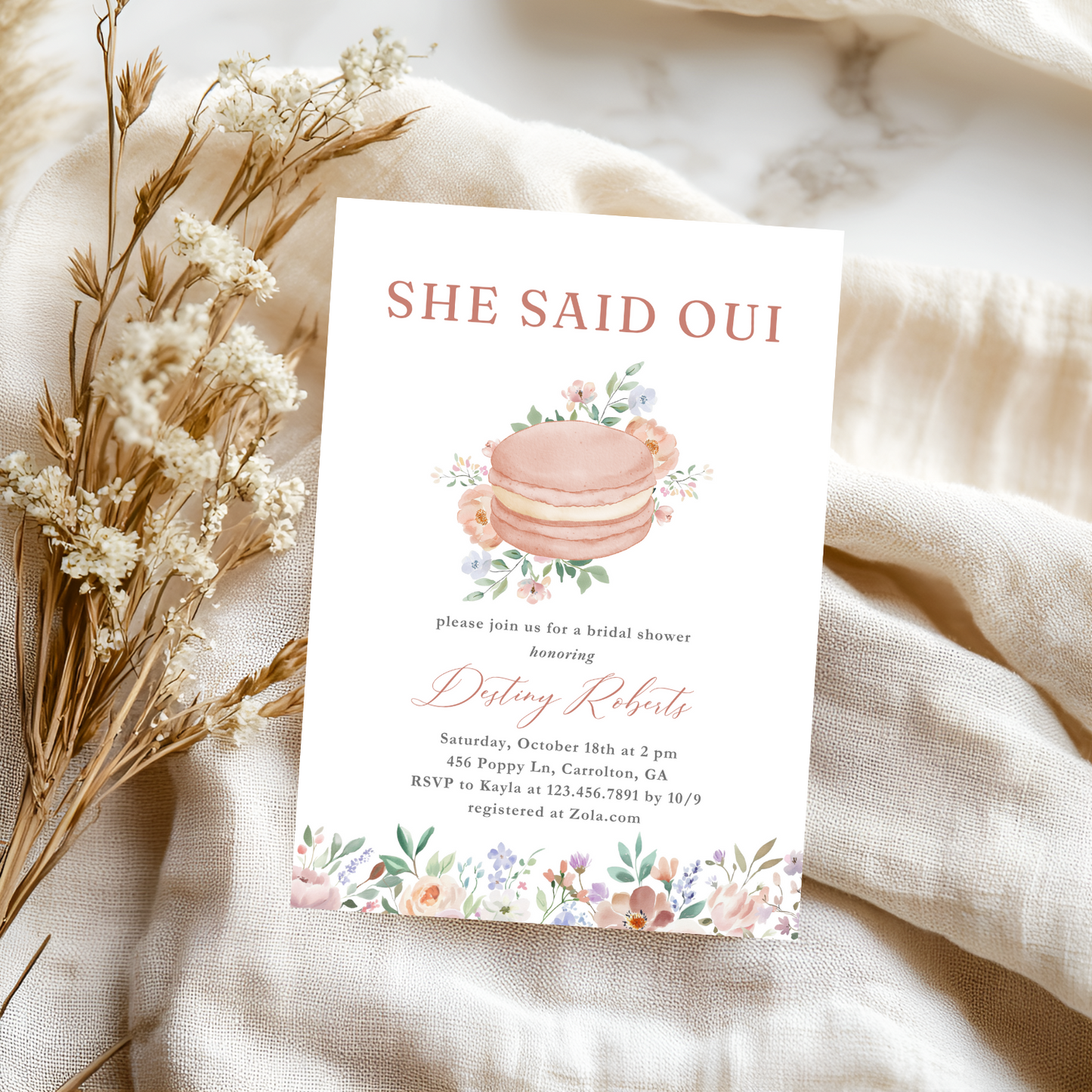 Pink Floral She Said Oui Paris Bridal Shower Invitation