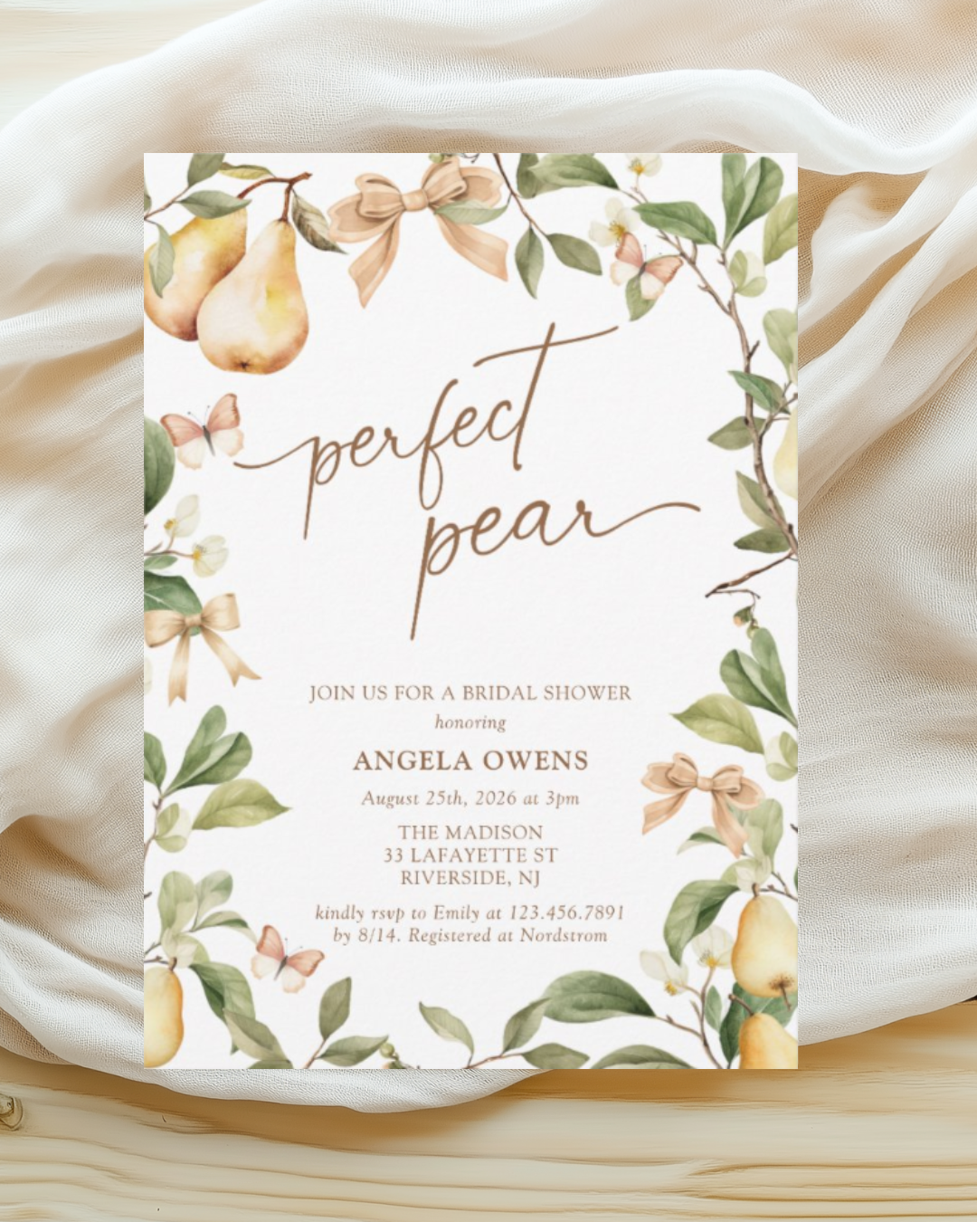 Watercolor Floral Perfect Pear Bridal Shower Invitation