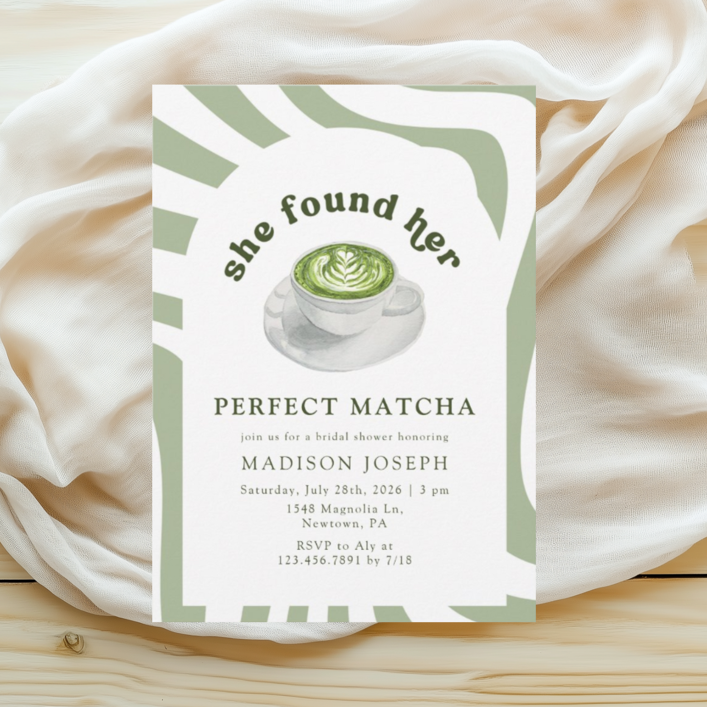 Watercolor Perfect Matcha Bridal Shower Invitation