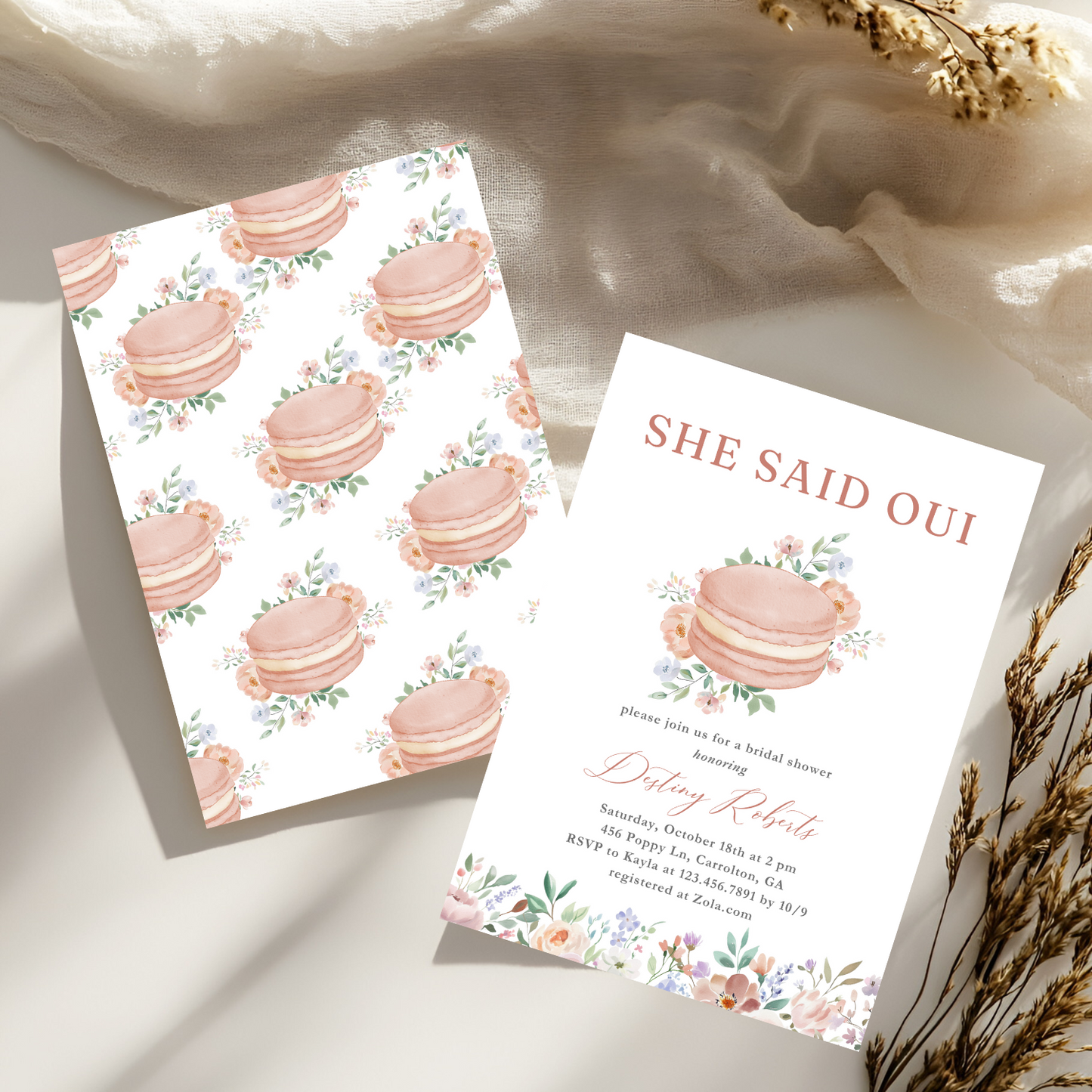 Pink Floral She Said Oui Paris Bridal Shower Invitation