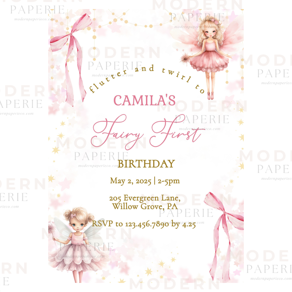 Whimsical Fairy First Birthday Invitation