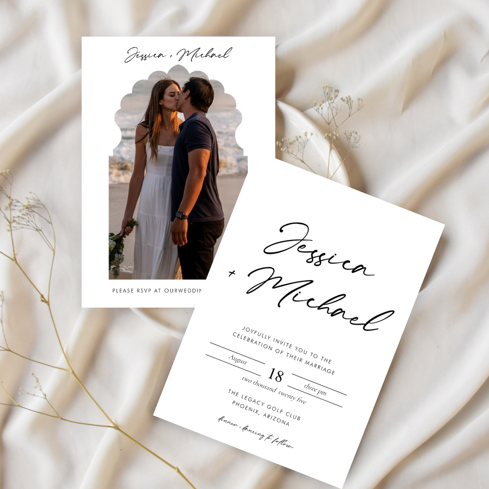 JESSICA Minimalist Front + Back Wedding Invitation