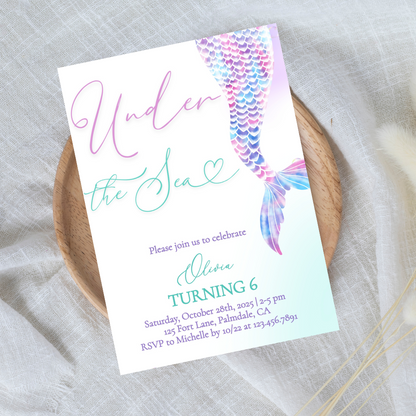 Magical Under the Sea Mermaid Birthday Invitation