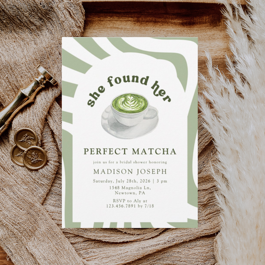 Watercolor Perfect Matcha Bridal Shower Invitation