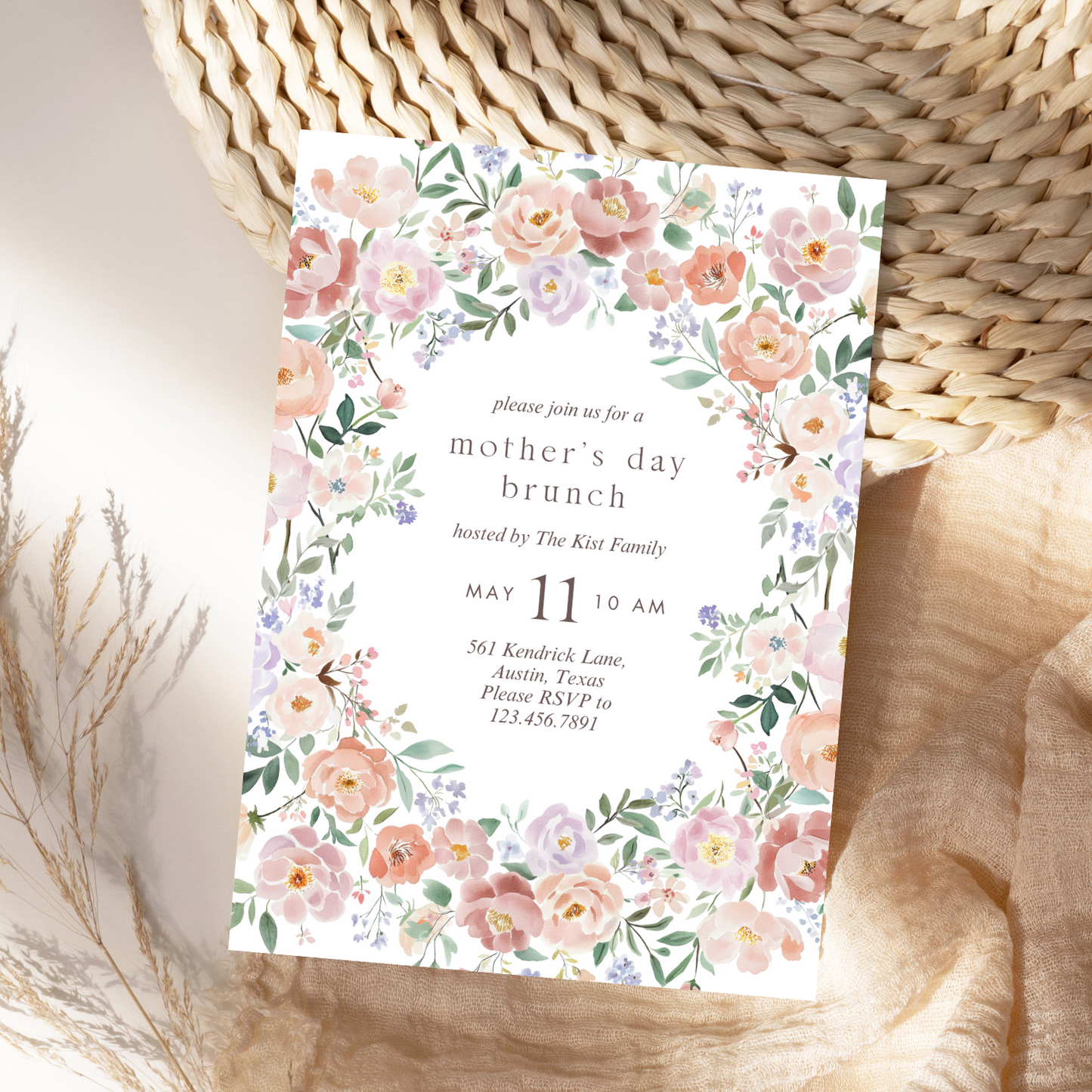 Watercolor Pink Floral Mother's Day Invitation