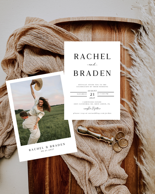 RACHEL All in One Front + Back Photo Wedding Invitation