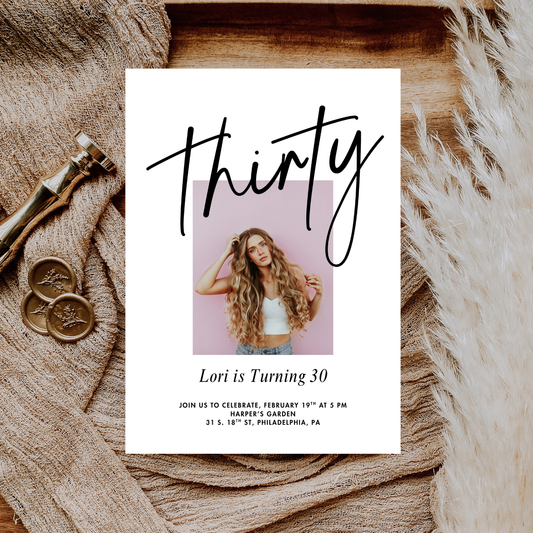 Minimalist Photo 30th Editable Birthday Invitation