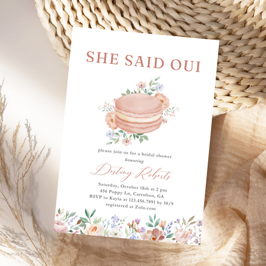 Pink Floral She Said Oui Paris Bridal Shower Invitation