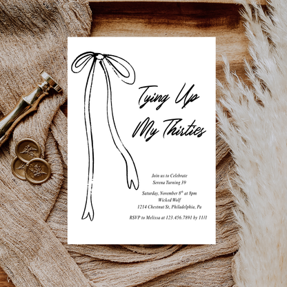 Black Bow Tying Up My Thirties Editable Birthday Invitation