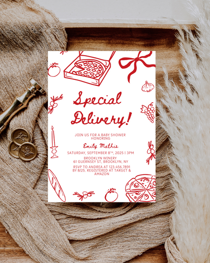 Special Delivery Pizza Baby Shower Invitation