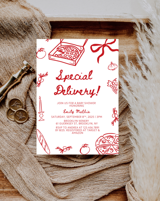 Special Delivery Pizza Baby Shower Invitation