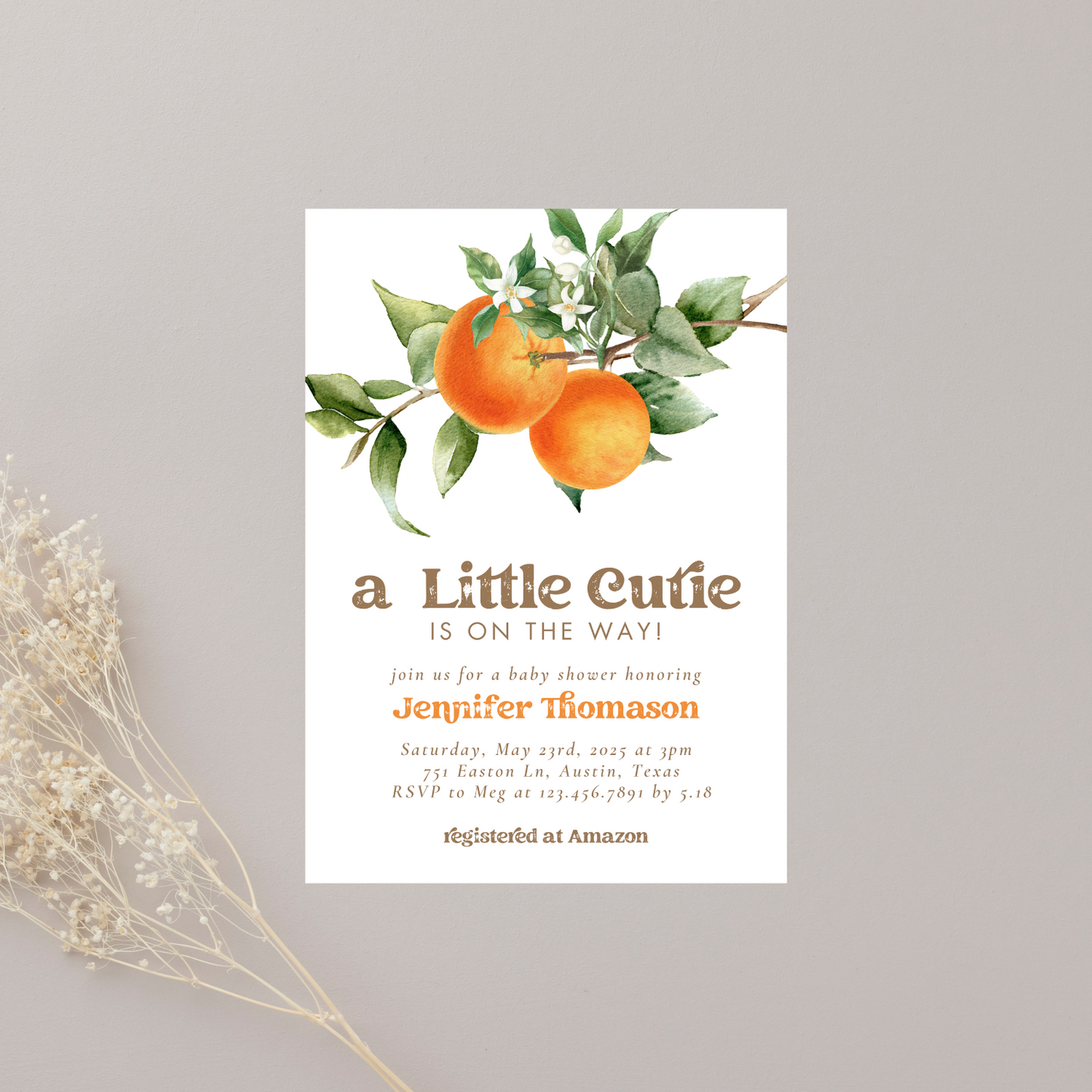 A Little Cutie Baby Shower Invitation | Digital Download
