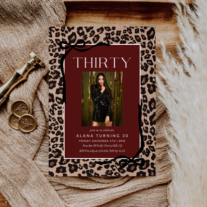 Leopard Print 30th Editable Birthday Invitation