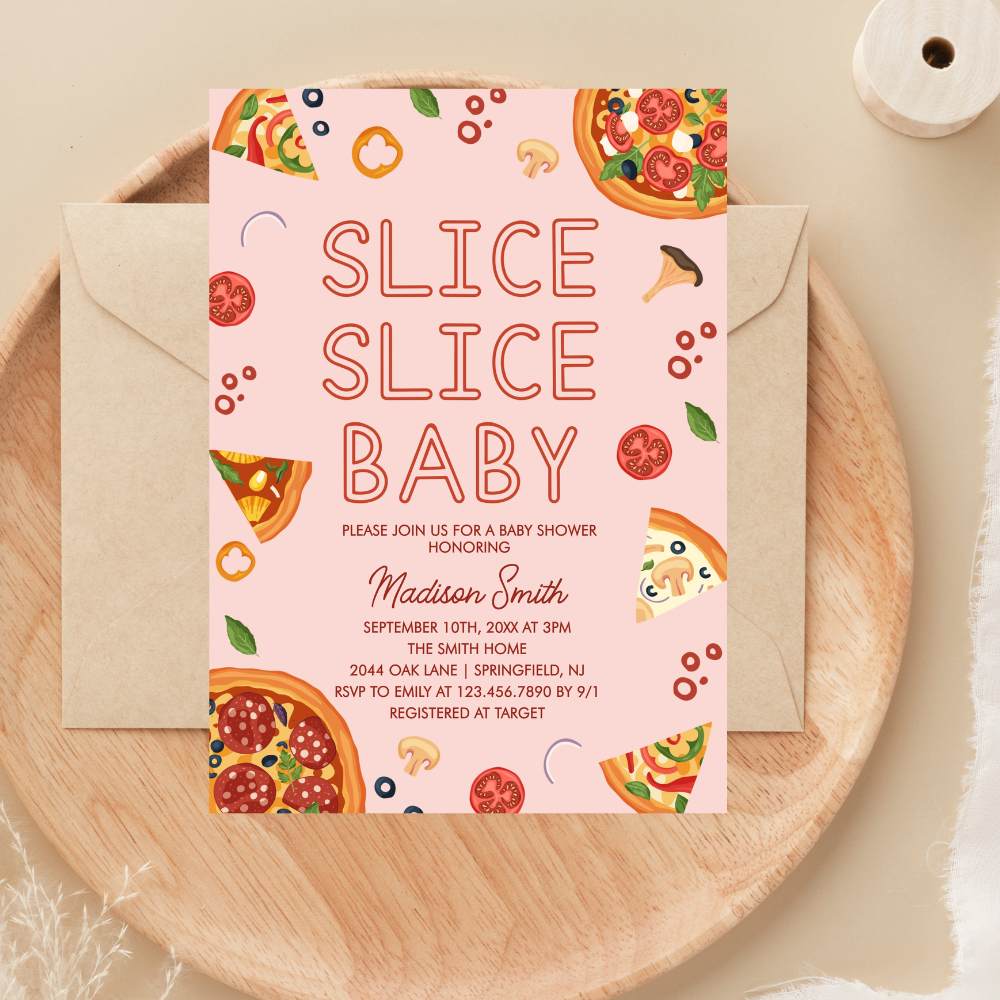 Modern Slice Slice Baby Pizza Baby Shower Invitation