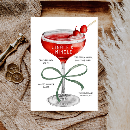 Watercolor Cocktail Christmas Party Editable Invitation