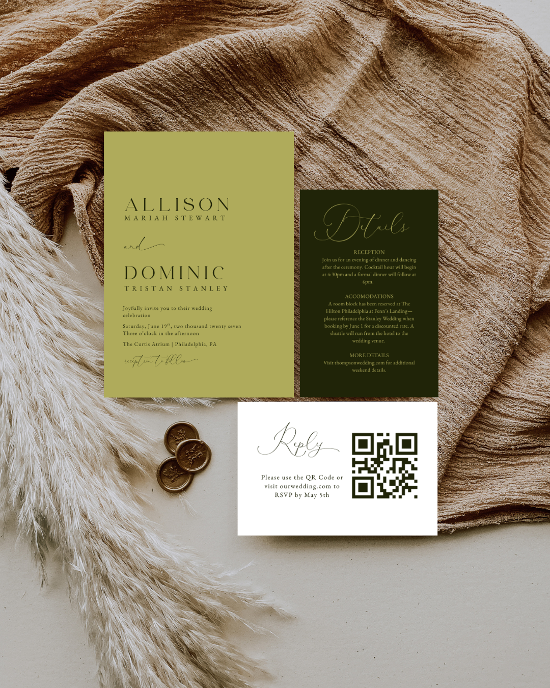 ALLISON Chartreuse Wedding Invitation Suite