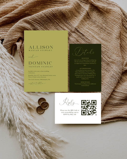 ALLISON Chartreuse Wedding Invitation Suite