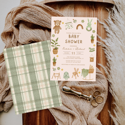 Watercolor Green Nest Baby Shower Invitation