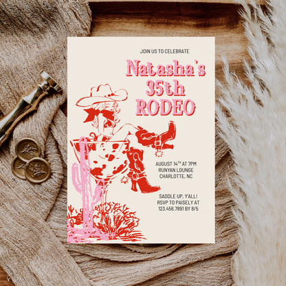 Cowgirl Western Martini Editable Birthday Invitation