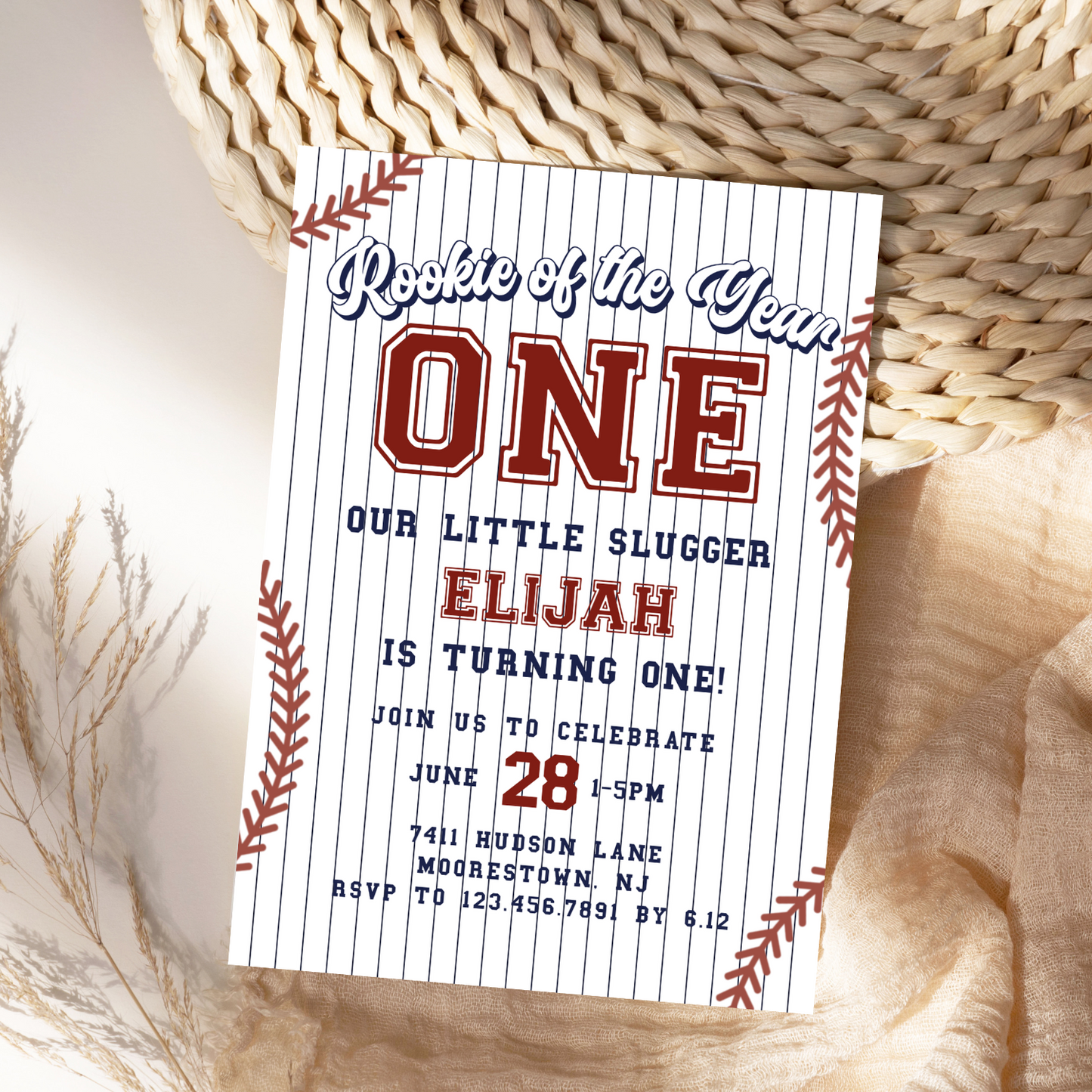 Modern Rookie of the Year Baseball 1st Birthday Invitation