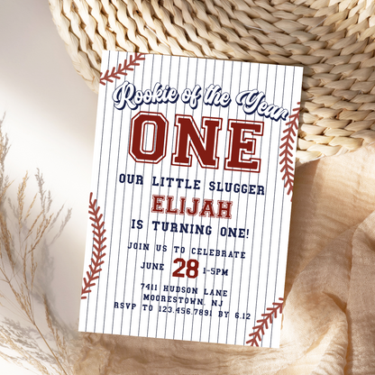 Modern Rookie of the Year Baseball 1st Birthday Invitation