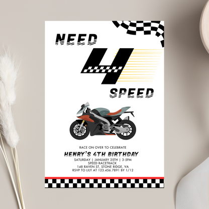 Need 4 Speed Race Car 4th Birthday Invitation