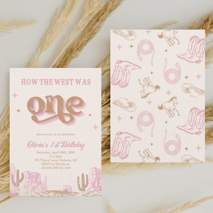 Western Pink Cowgirl First Birthday Invitation