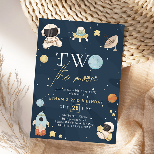 Modern Two the Moon 2nd Birthday Invitation