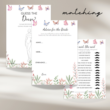 Butterflies Theme Bridal Shower Games Bundle