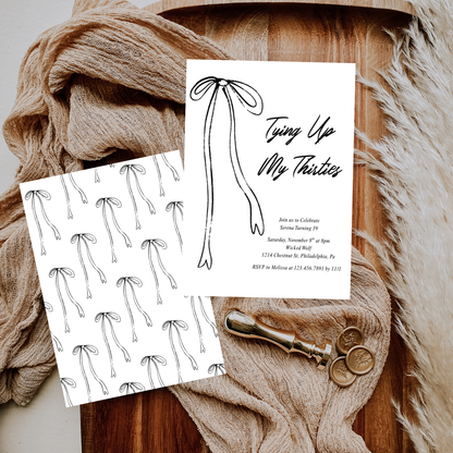 Black Bow Tying Up My Thirties Editable Birthday Invitation