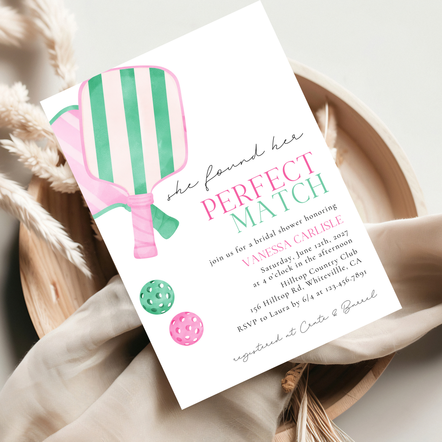 Perfect Match Pickleball Bridal Shower Invitation