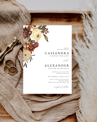 Cassandra Burgundy Floral Wedding Invitation Suite Bundle