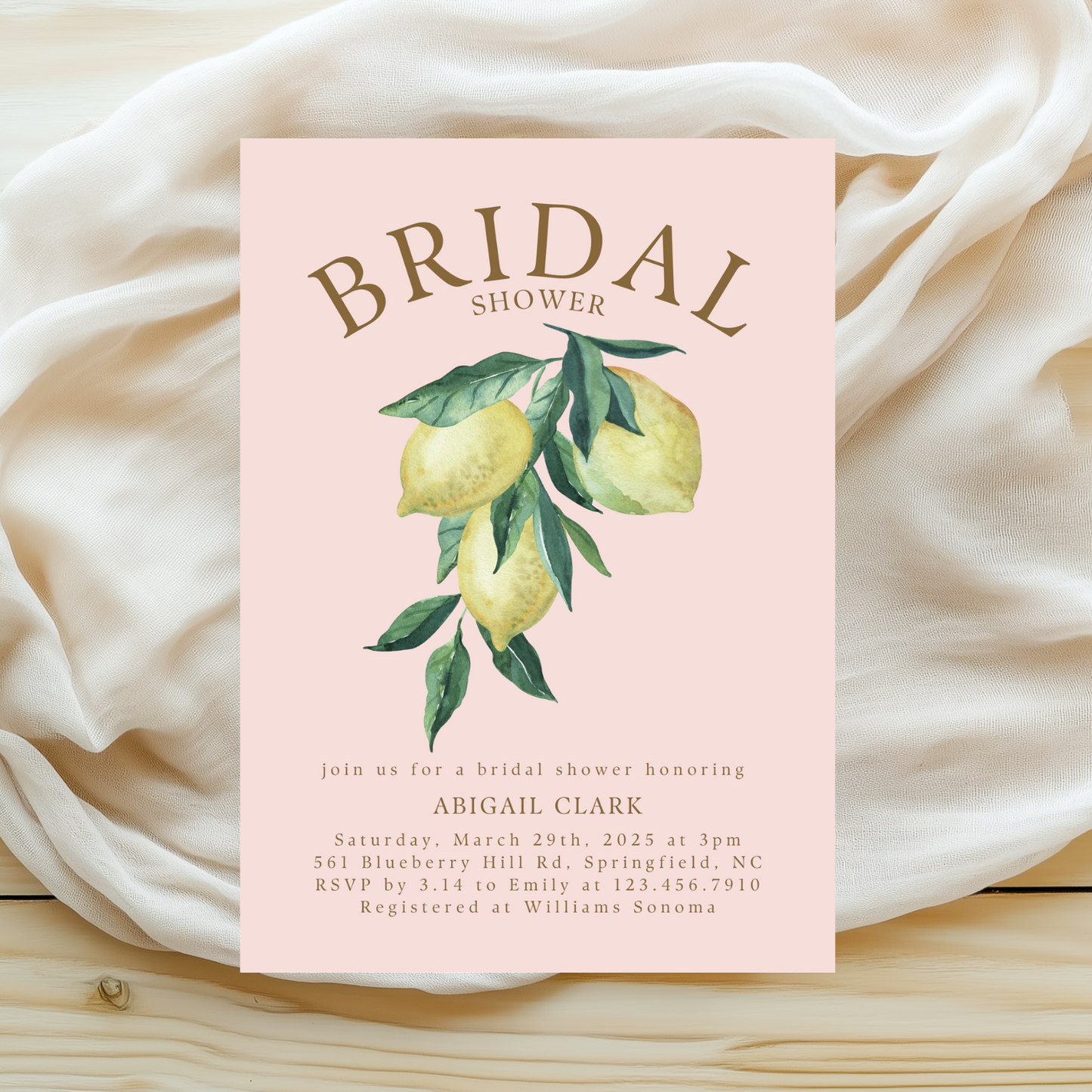 Watercolor Pink Lemon Bridal Shower Invitation | Digital Download