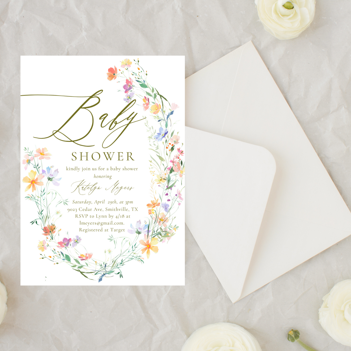Colorful Floral Baby Shower Invitation | Digital Download