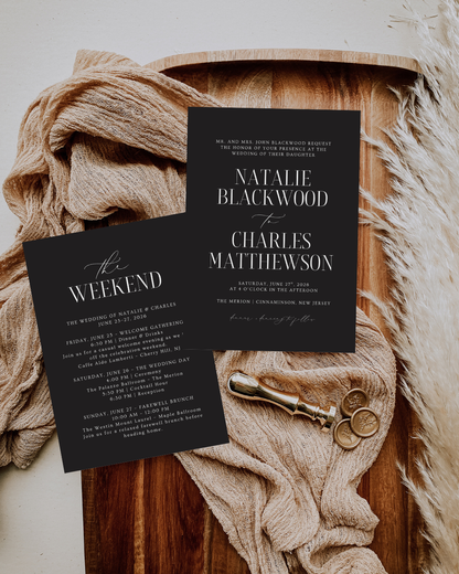 NATALIE Black Wedding Invitation Suite