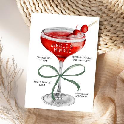 Watercolor Cocktail Christmas Party Editable Invitation