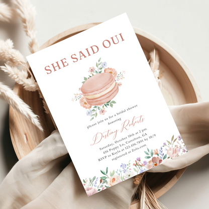 Pink Floral She Said Oui Paris Bridal Shower Invitation