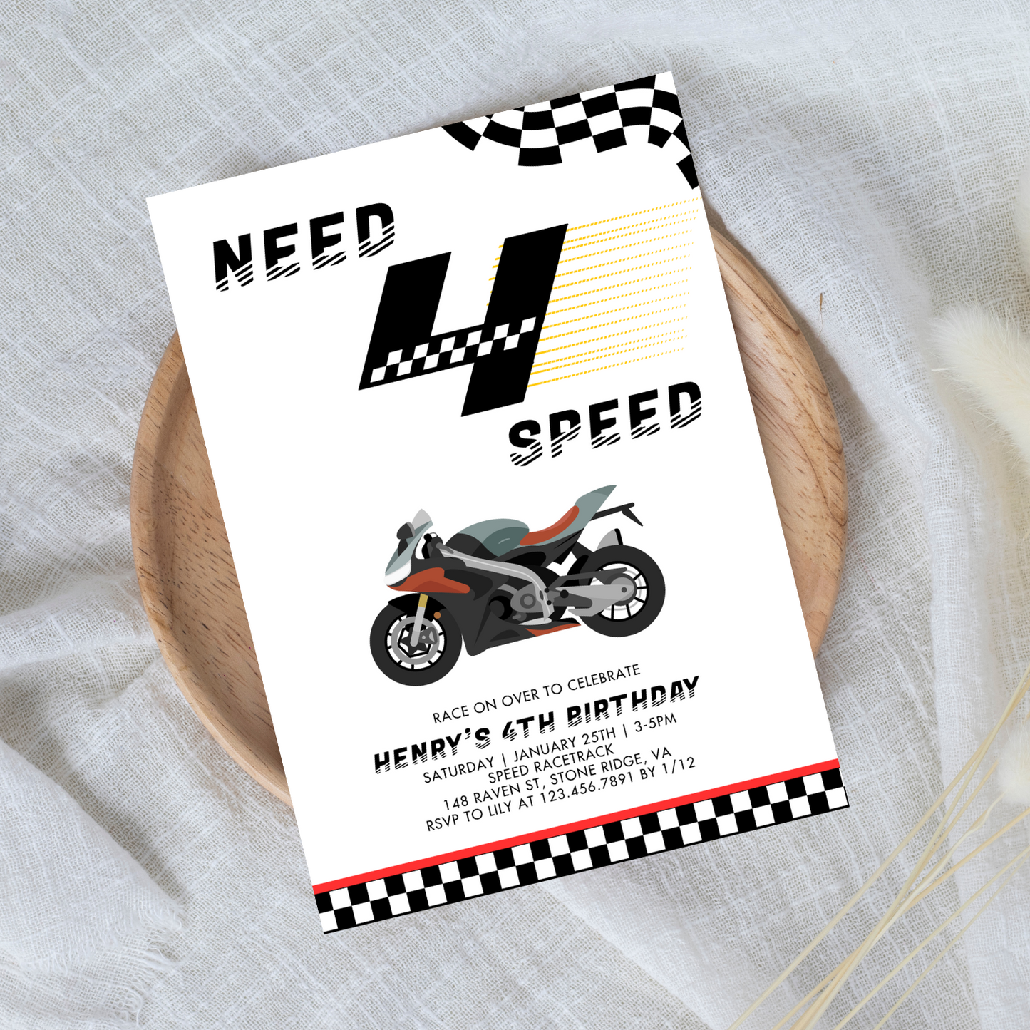 Need 4 Speed Race Car 4th Birthday Invitation