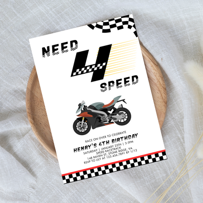 Need 4 Speed Race Car 4th Birthday Invitation